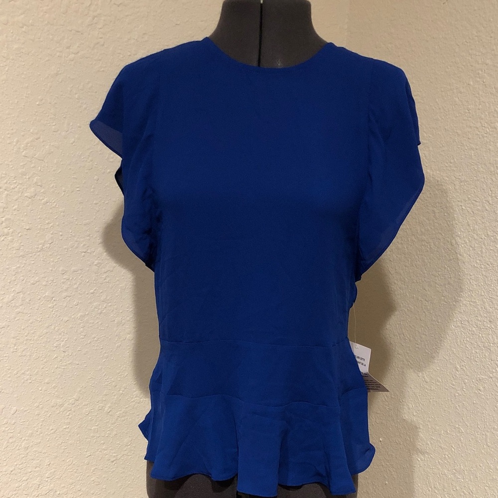 Women's Royal Blue Flutter Sleeve Peplum Top